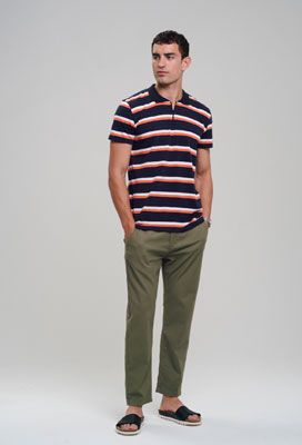 Polo 100% algodón orgánico para chico, de rayas naranja y azul moda sostenible y ecológica, polo 100% algodón orgánico