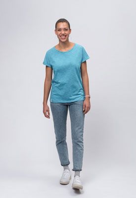 Camiseta 100% algodón orgánico para chica, de rayas azules y blancas Moda sostenible, camiseta 100% algodón orgánico, sin químicos