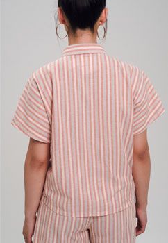 Blusa de algodón orgánico y lino, de rayas Moda sostenible mujer, tienda online de ropa ecologica