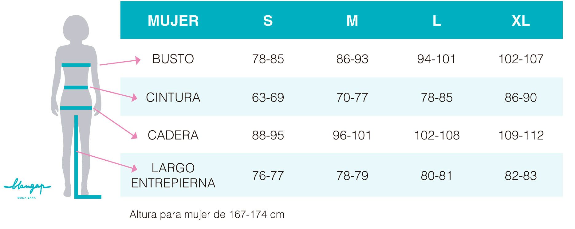 Guía de talla de camiseta tirantes de lana merino y seda , sin químicos