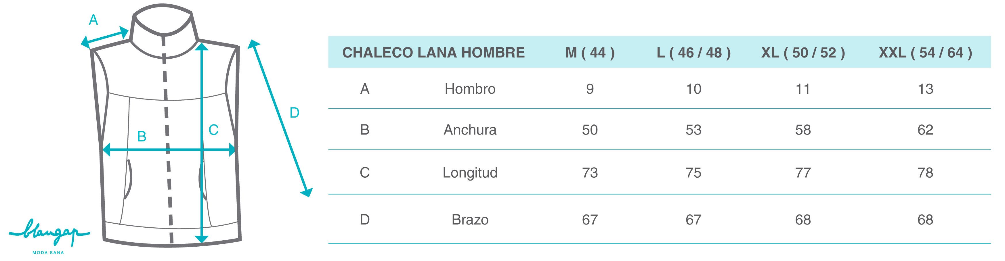 Guía de tallas Guía de talla de chaleco forro polar 100% lana merino