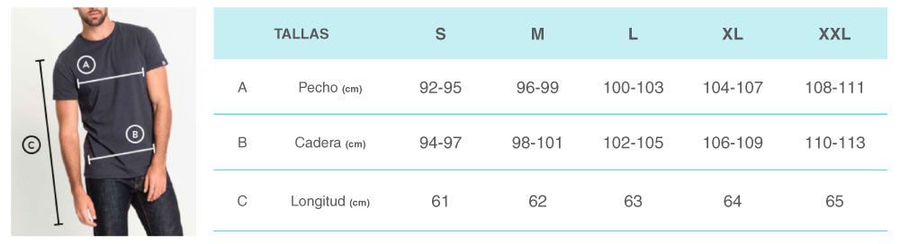 Guía de talla camiseta 100% algodón orgánico, sin químicos