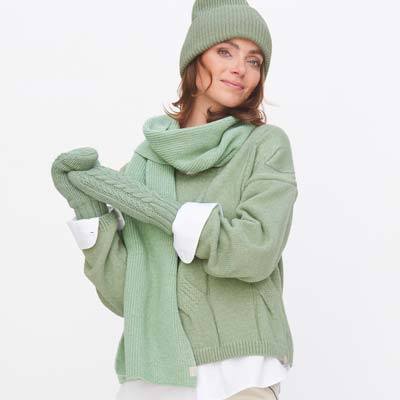 Bufanda de algodón y lana verde menta