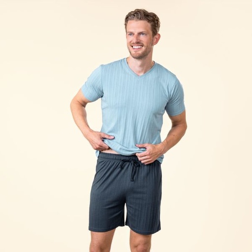 Pijama corto hombre algodón orgánico azul REX