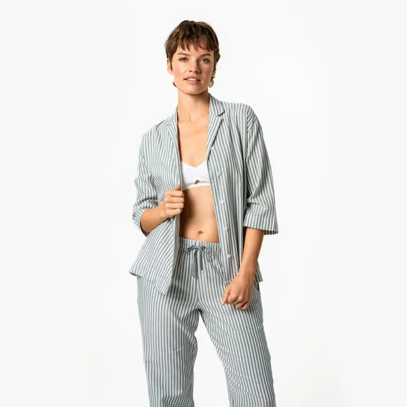 Conjunt pijama 100% cotó orgànic Ratlles verd