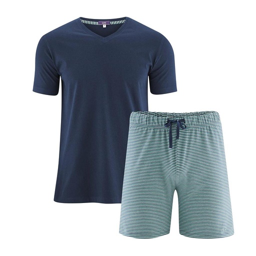 Pijama corto verde-azul 100% algodón orgánico hombre