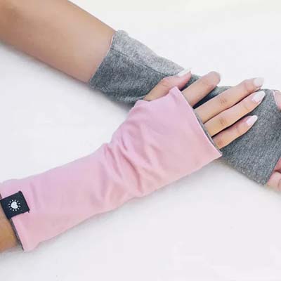 Reversible organic cotton mittens Pink-Grey