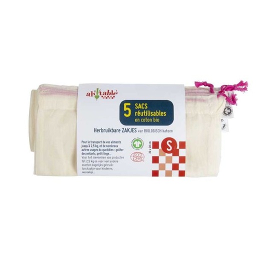 Pack 5 bolsas reutilizables para compra a granel, tamaño S