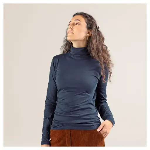 100% organic cotton turtleneck t-shirt, navy blue