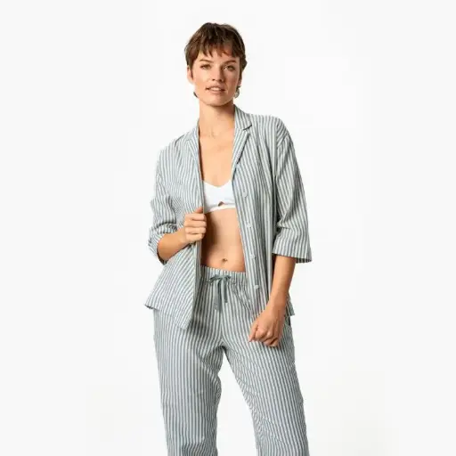 Conjunto pijama 100% algodón orgánico Rayas verde