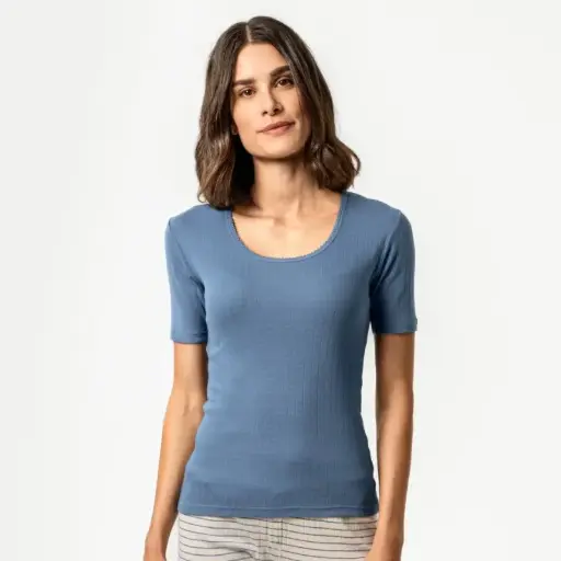 ROOS women's short-sleeved pajama top, 100% organic cotton