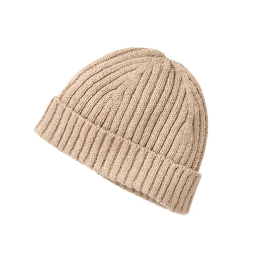 Sand-colored 100% organic cotton knit hat for children