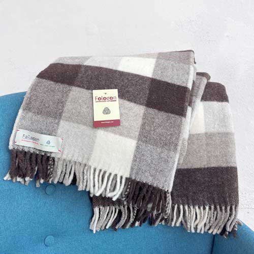 [mantasofa01] Manta sofá 100% lana virgen, cuadrado marrón oscuro